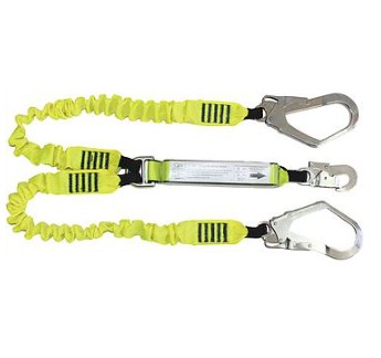 2m Elastic Double Leg Shock Lanyard w/ 1 D/A Hook & 2 Scaff Hooks