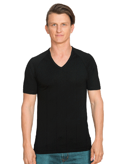 Merino Short Sleeve V-Neck Top Black/White