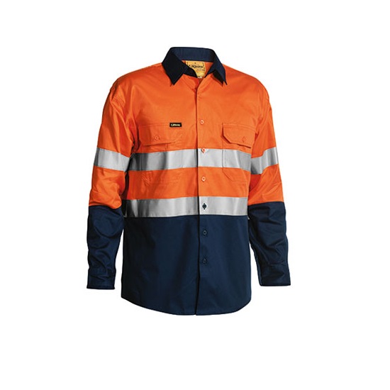 Bisley Hi-Viz Vented Shirt - Orange/Navy