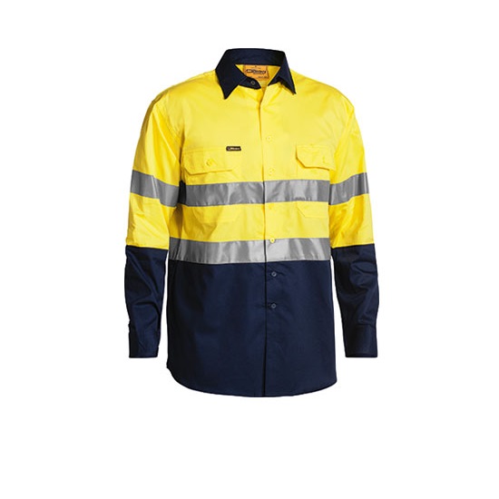 Bisley Hi-Viz Vented Shirt - Yellow/Navy