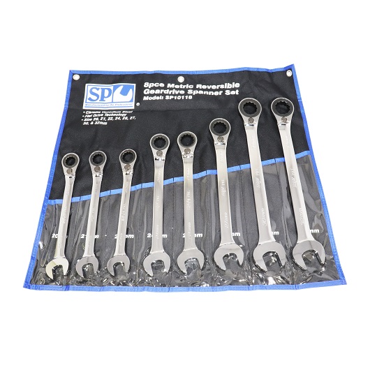 8pce Geardrive Reversible Spanner Set - Metric - SP Tools