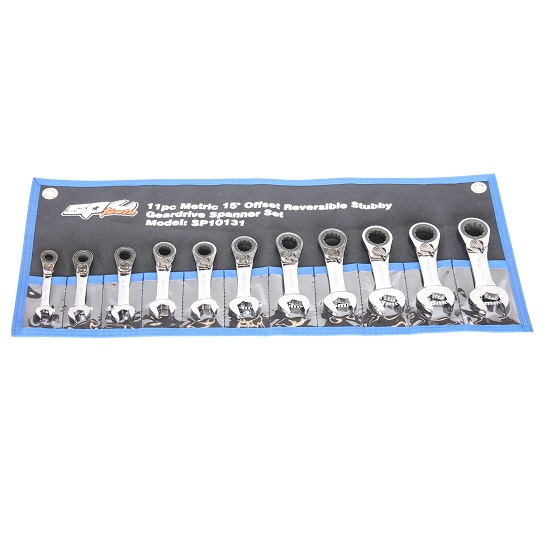 11pce Stubby Geardrive Reversible Spanner Set - Metric - SP Tools