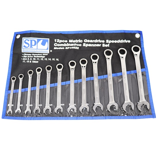 12pce Speeddrive Geardrive Spanner Set - Metric - SP Tools