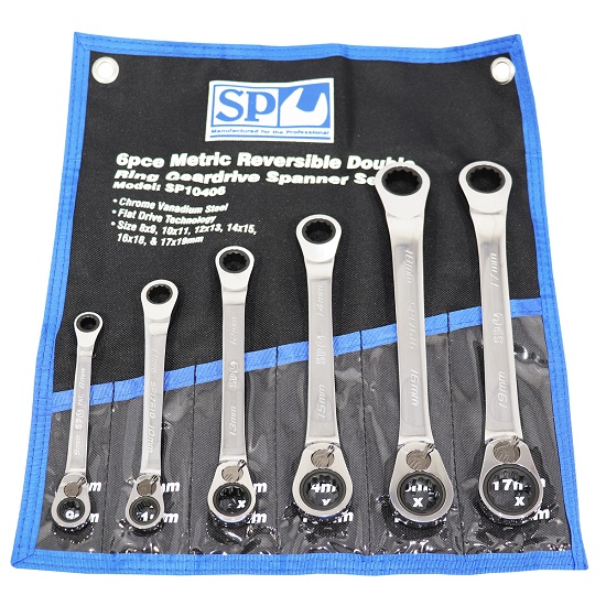 6pce Double Ring Geardrive Spanner Set - Metric - SP Tools