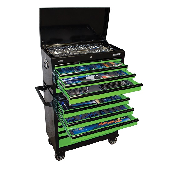 407pce Metric/Imperial Tool Kit In Sumo 14 Draw Black/Green Tool Box - SP Tools