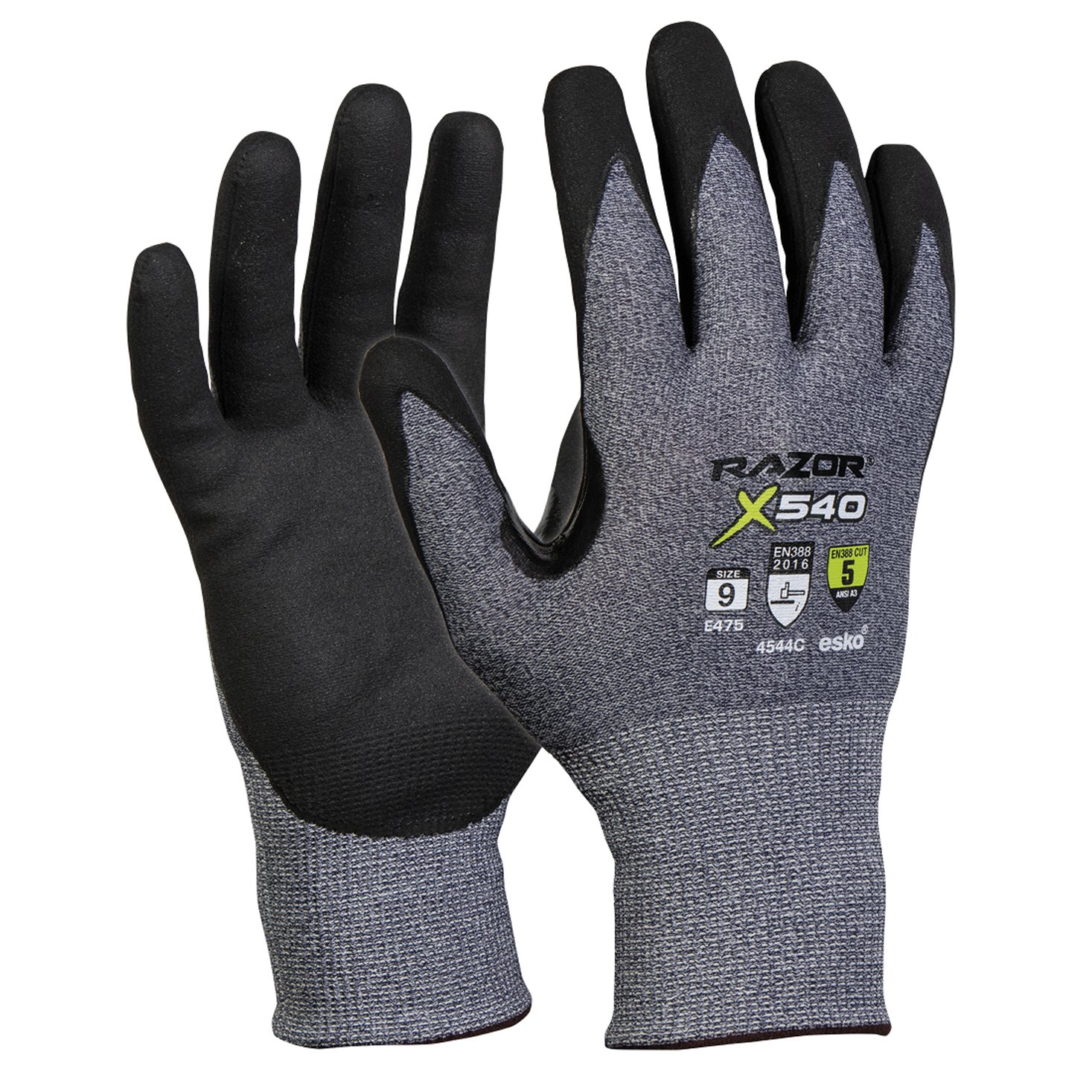 Esko Razor X540 Cut 5 Black Nitrile Foam Coating Size 9 (L)