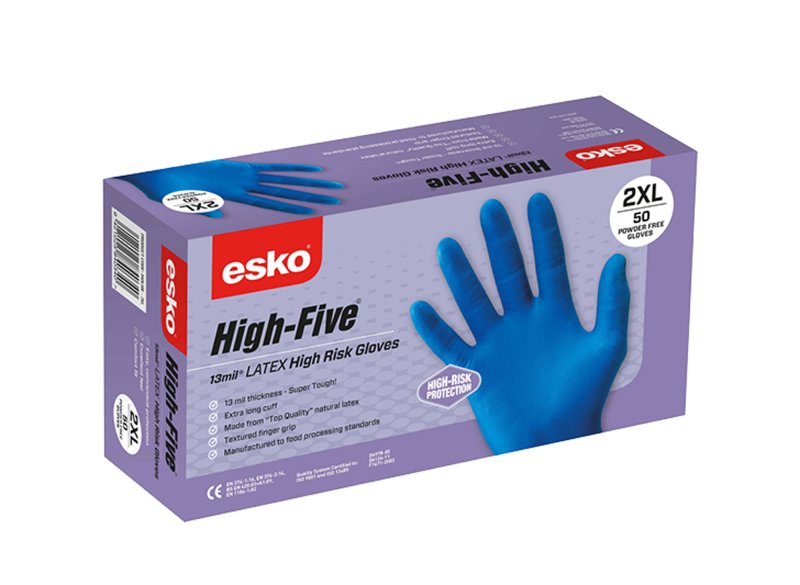 box50 High-Five Latex High Risk Gloves Powder Free - Large