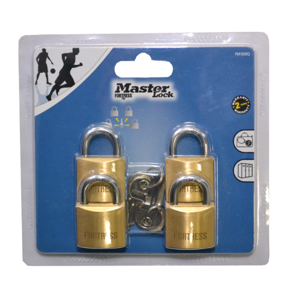 P/LOCK BRASS FORTRESS 30MM 4PK