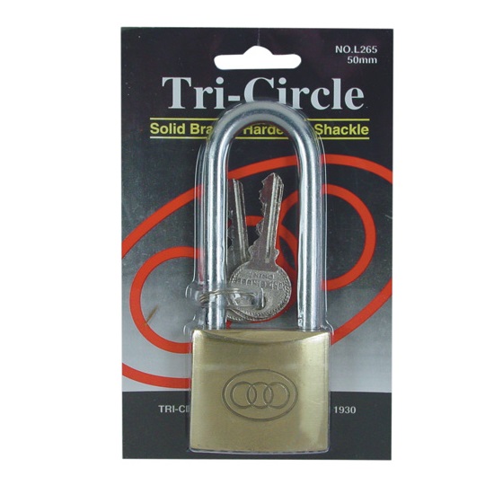 50mm TRI-CIRCLE BRASS PADLOCK - LONG SHACKLE