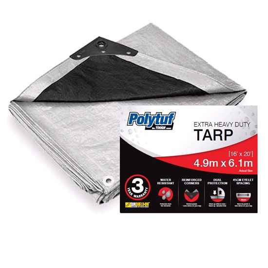 4.9m x 6.1m Silver Black Polytuf Extra Heavy Duty Tarp