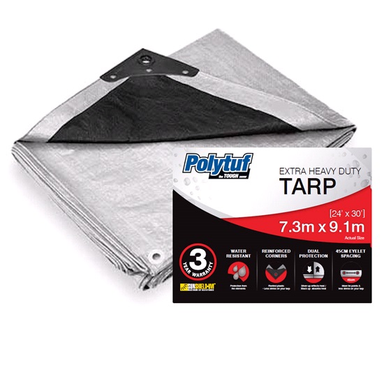 7.3m x 9.1m Silver Black Polytuf Extra Heavy Duty Tarp