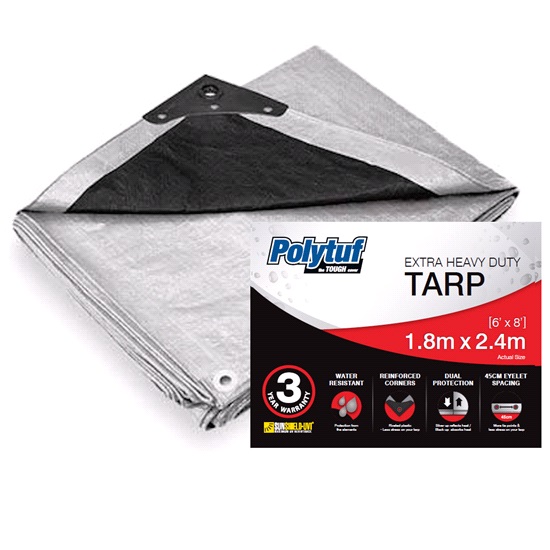 1.8m x 2.4m Silver Black Polytuf Extra Heavy Duty Tarp