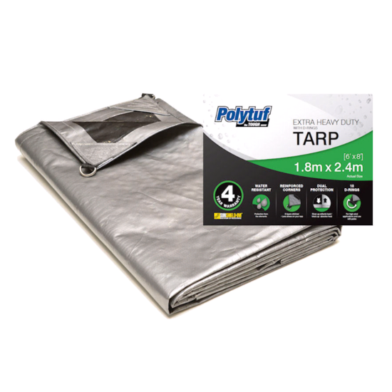 Tarp 1.8m x 2.4m D-Ring Extreme Duty Silver/Black